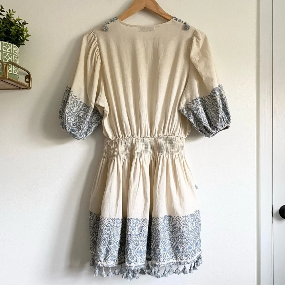 Chicwish Cream Mini Dress with Blue Trim